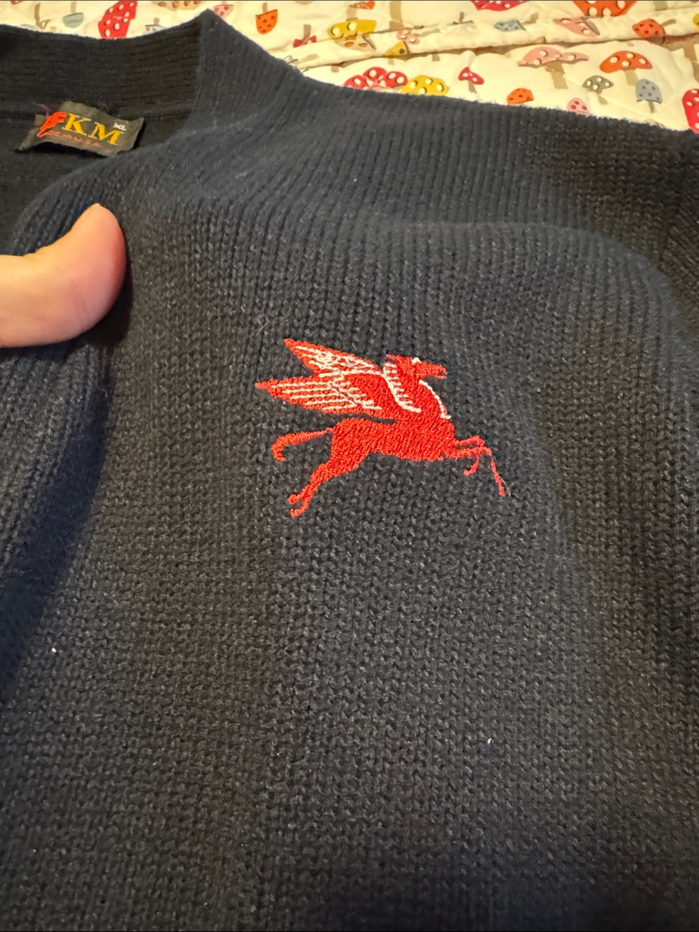 Unisex Mobile gas station vintage uniform Navy V-Neck Cardigan Pegasus logo XL - Picture 2 of 5